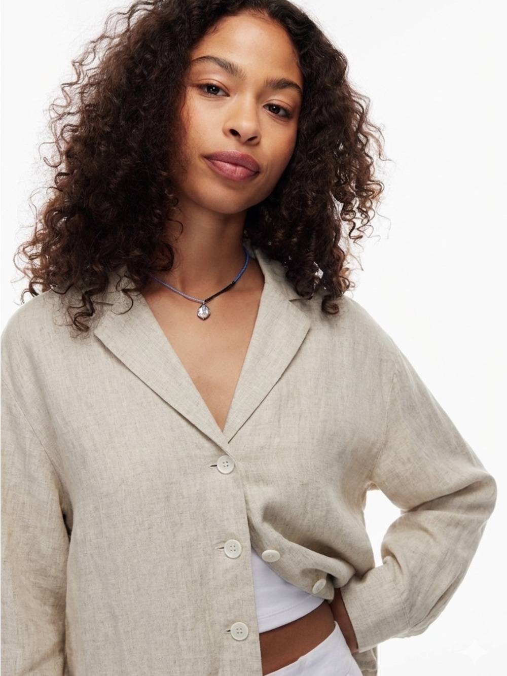 Wilfred Aritzia Oversized Organic Linen Button Up Shirt XXS Beige Relaxed Fall